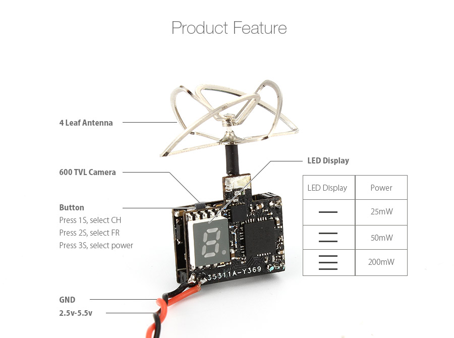 Eachine-TX03-NTSC-Super-Mini-025mW50mW200mW-Switchable-AIO-58G-72CH-VTX-600TVL-13-Cmos-FPV-Camera-1104884