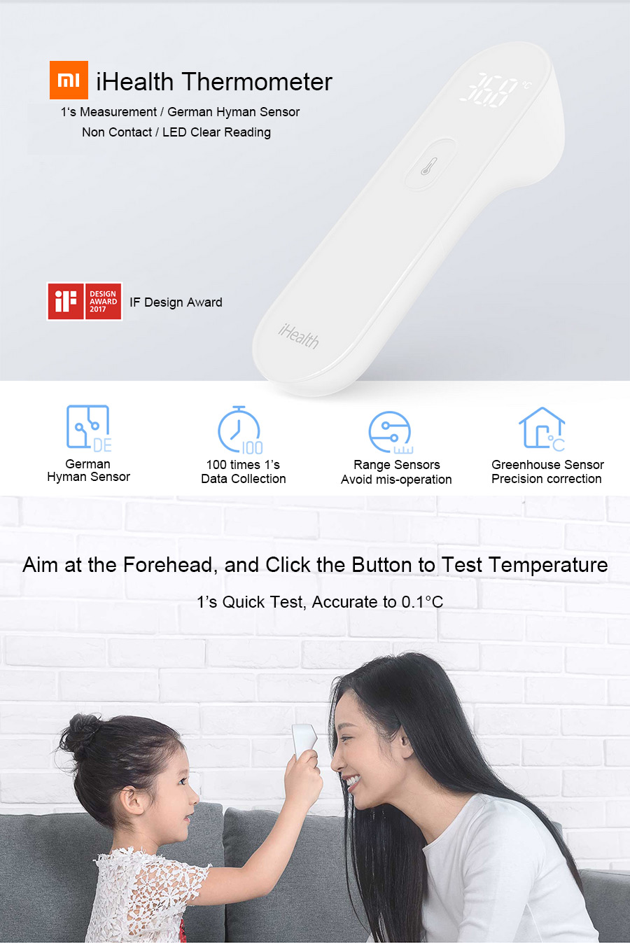 XIAOMI--iHealth-LED-Non-Contact-Digital-Infrared-Forehead-Thermometer-Body-Thermometer-for-Baby-Kids-1198981
