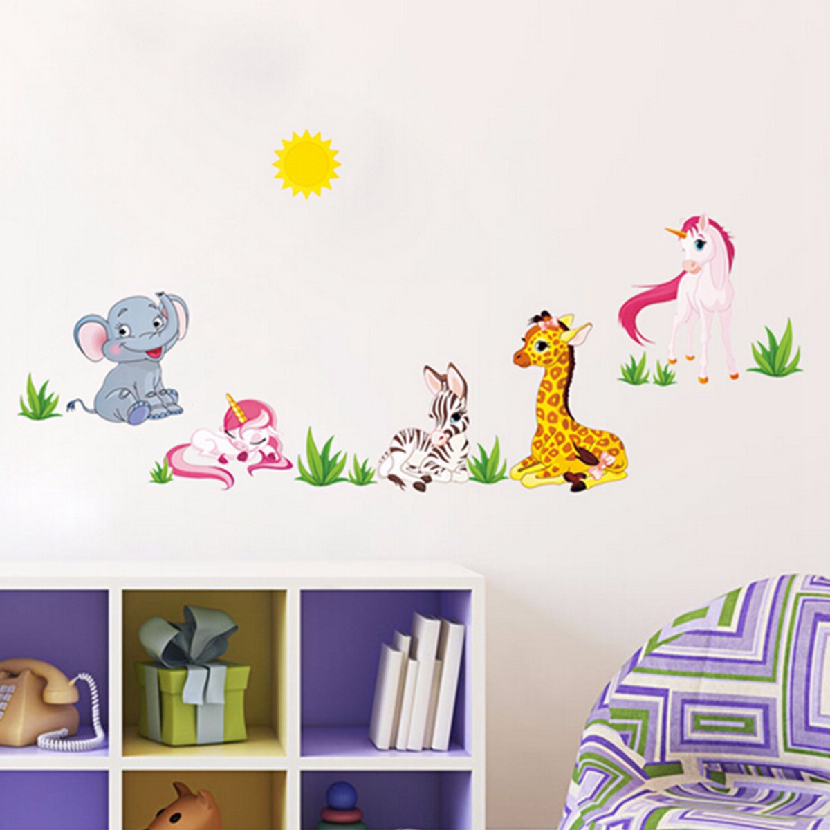 Cartoon-Animal-Elephant-Giraffes-Grass-Bedroom-Removable-Wall-Sticker-Home-Decor-1023584