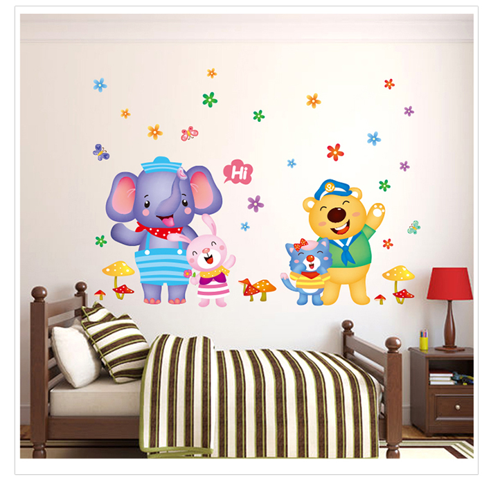 Lovely-Kids-Room-Decor-Cartoon-Happy-Elephant-Bear-Wall-Sticker-1080360