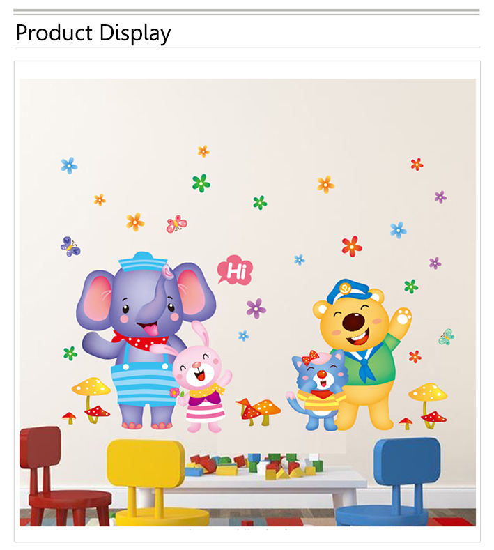 Lovely-Kids-Room-Decor-Cartoon-Happy-Elephant-Bear-Wall-Sticker-1080360