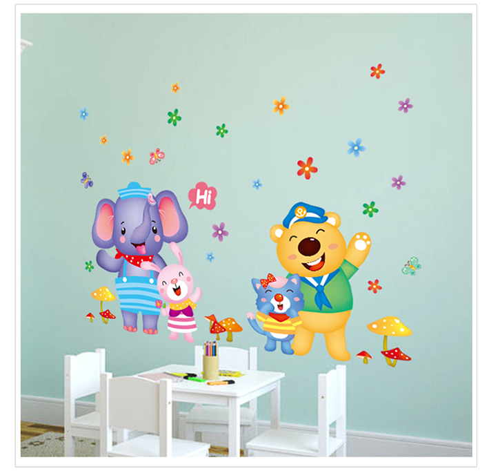 Lovely-Kids-Room-Decor-Cartoon-Happy-Elephant-Bear-Wall-Sticker-1080360