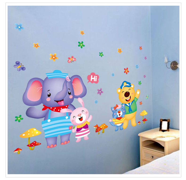 Lovely-Kids-Room-Decor-Cartoon-Happy-Elephant-Bear-Wall-Sticker-1080360