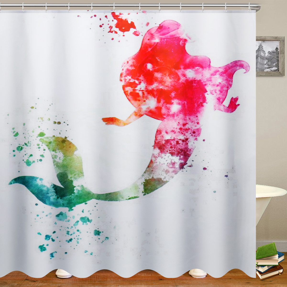 180x180CM--709quotx709quot-3D-Bathroom-Waterproof-Shower-Curtain-Mermaid-Pattern-With-12-Plastic-Hoo-1425089