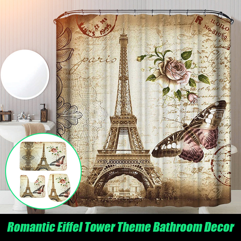 180x200cm-Paris-Bathroom-Shower-Curtains-Eiffel-Tower-Waterproof-Fabric-amp-Hooks-1343463