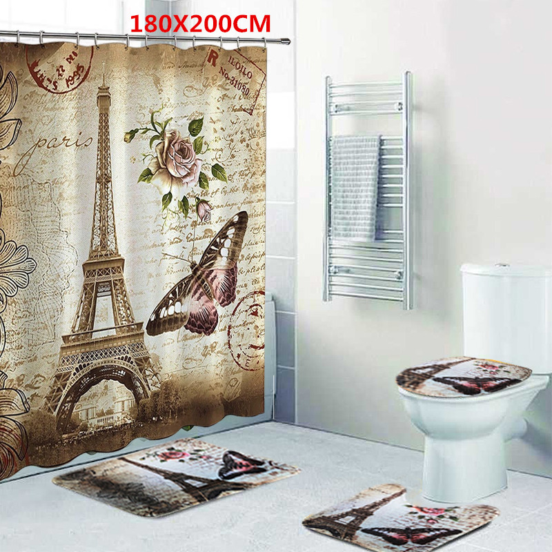 180x200cm-Paris-Bathroom-Shower-Curtains-Eiffel-Tower-Waterproof-Fabric-amp-Hooks-1343463