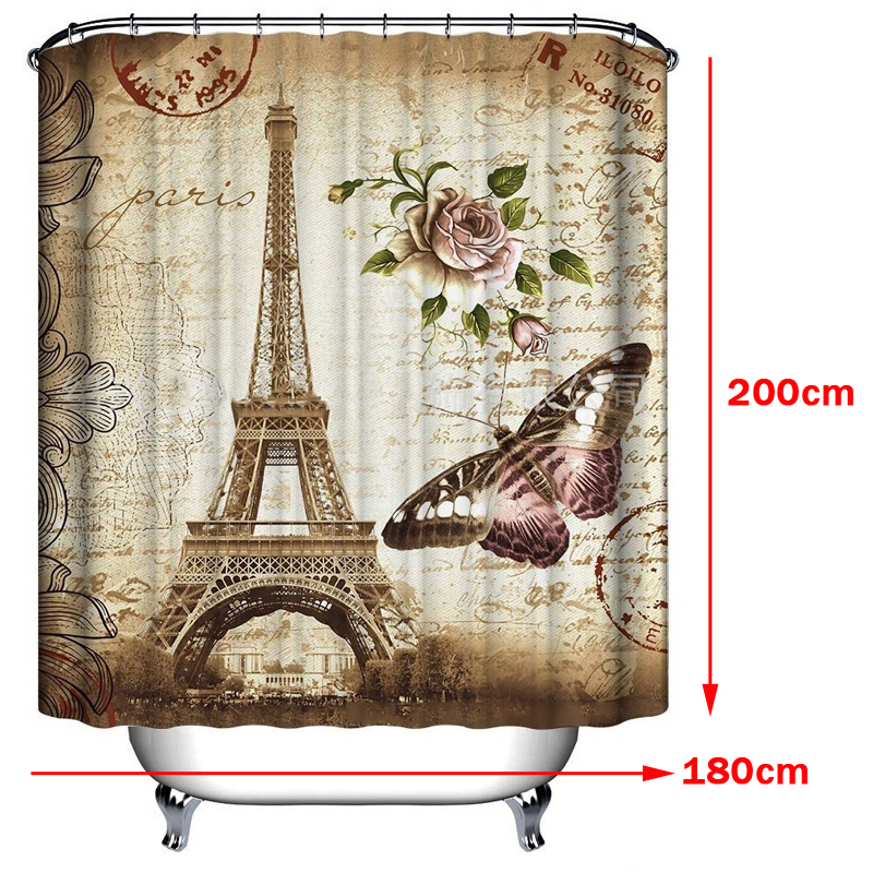 180x200cm-Paris-Bathroom-Shower-Curtains-Eiffel-Tower-Waterproof-Fabric-amp-Hooks-1343463