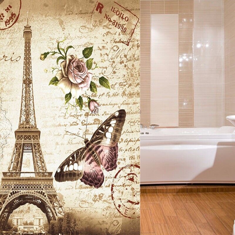 180x200cm-Paris-Bathroom-Shower-Curtains-Eiffel-Tower-Waterproof-Fabric-amp-Hooks-1343463