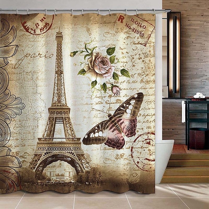 180x200cm-Paris-Bathroom-Shower-Curtains-Eiffel-Tower-Waterproof-Fabric-amp-Hooks-1343463