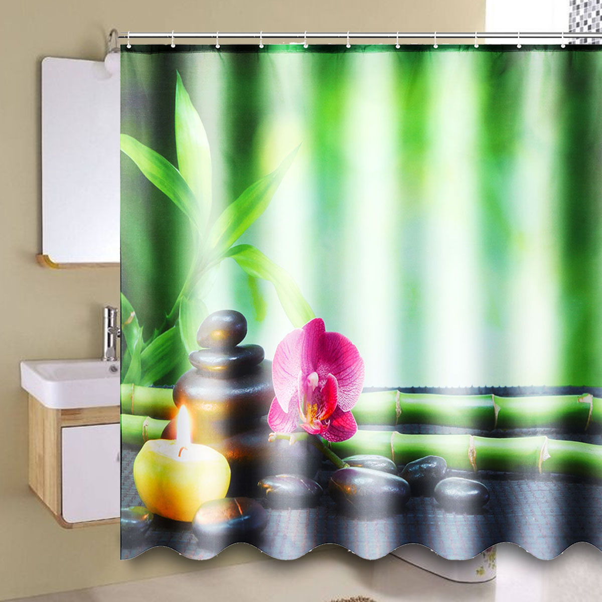 4Pcs-180x180cm-Bamboo-Pebbles-Bathroom-Shower-Curtain-with-Hooks-Toliet-Cover-Mat-1425368