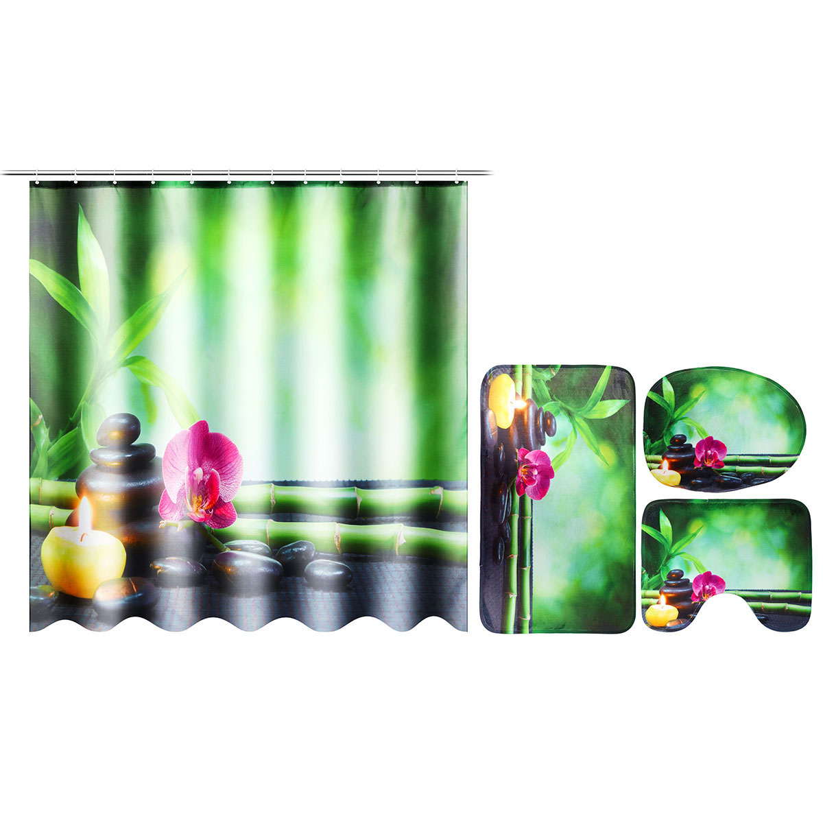 4Pcs-180x180cm-Bamboo-Pebbles-Bathroom-Shower-Curtain-with-Hooks-Toliet-Cover-Mat-1425368