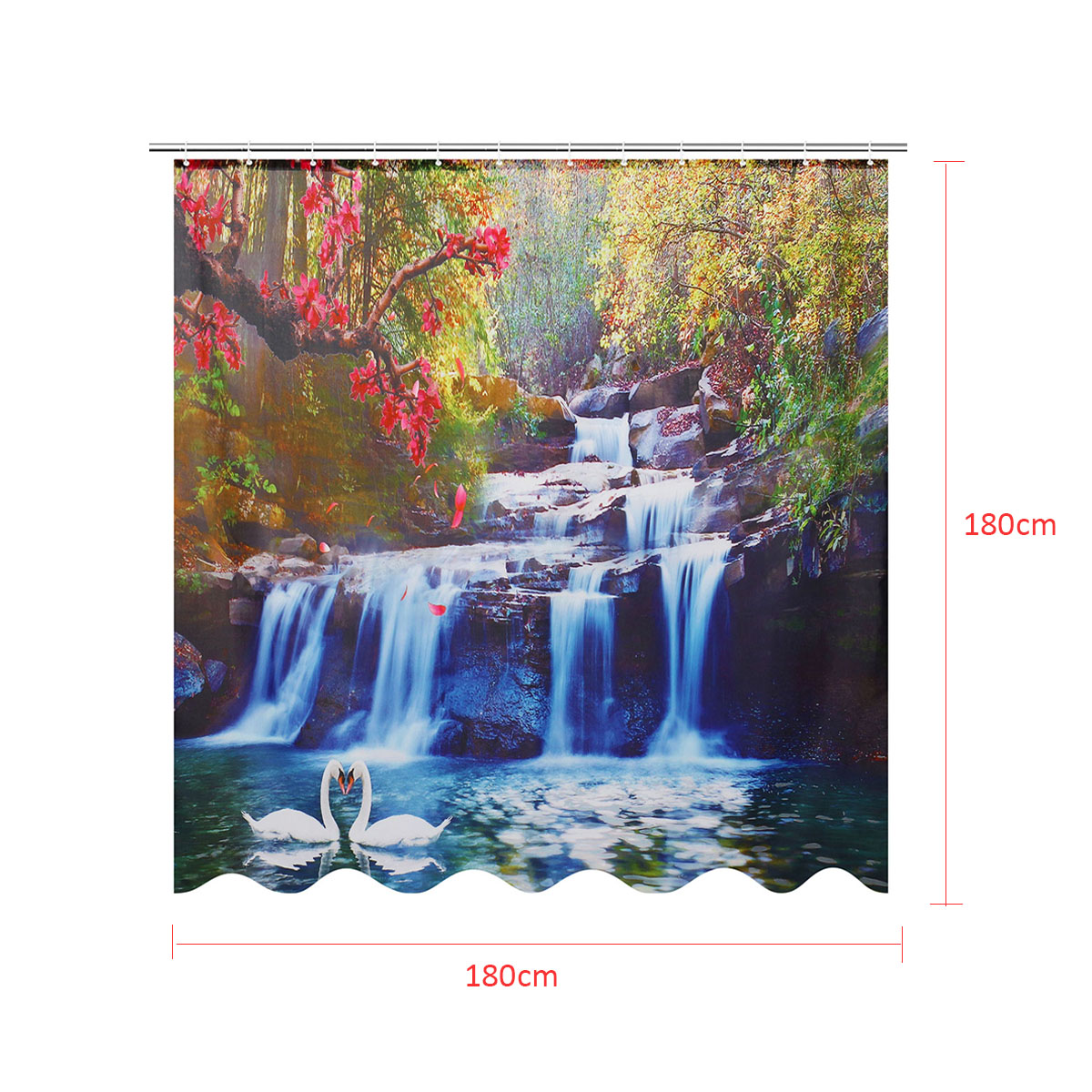 71X71quot-Swans-Flowers-Cascade-Waterproof-Home-Bath-Decor-Shower-Curtain--Hooks-1412759