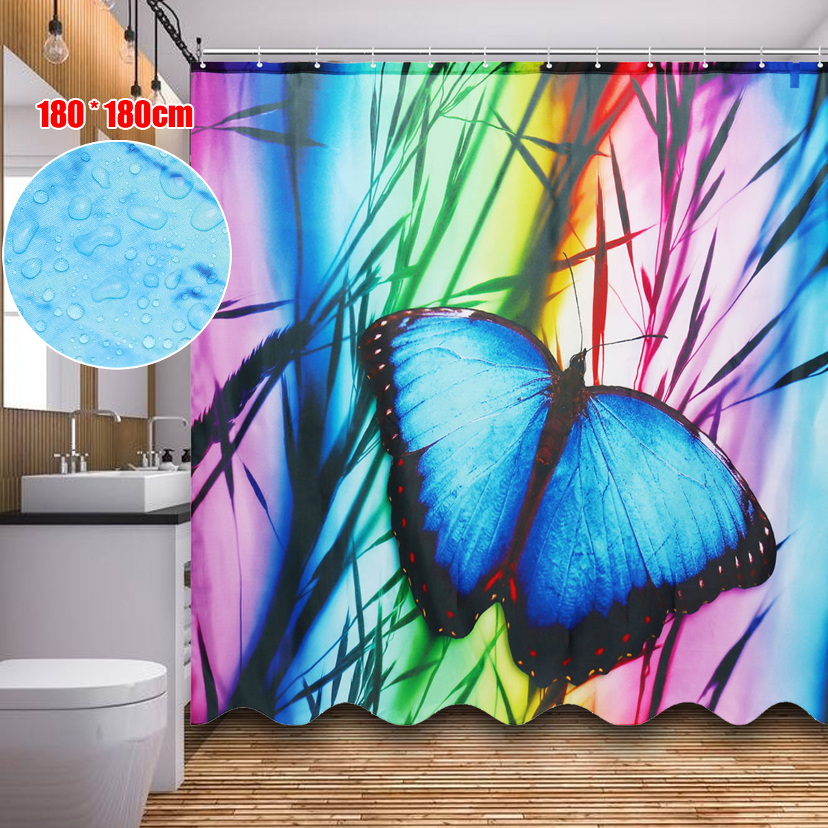 71x71-Buterfly-Bathroom-Bath-Anti-Rust-Shower-Curtain-Waterproof-With-12-Hooks-1406866