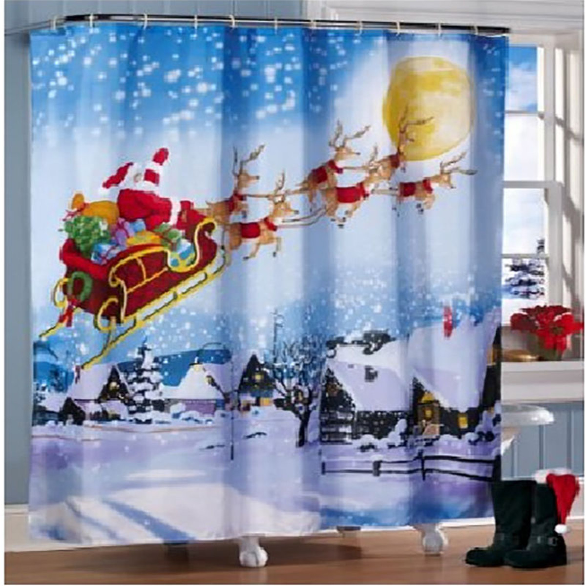 180x180cm-Christmas-Santa-Claus-Reindeer-Bathroom-Shower-Curtains-With-12-Hooks-1377854