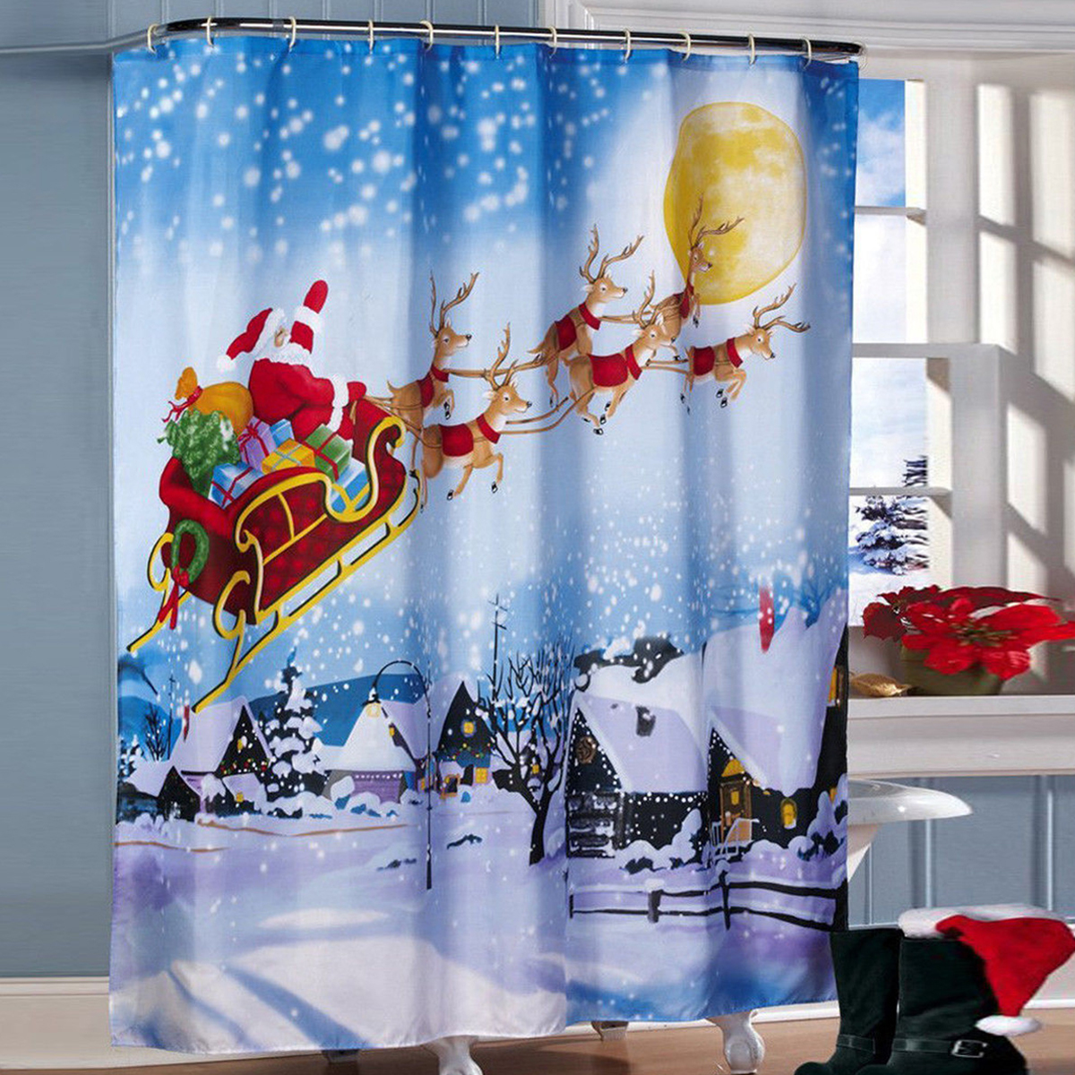 180x180cm-Christmas-Santa-Claus-Reindeer-Bathroom-Shower-Curtains-With-12-Hooks-1377854