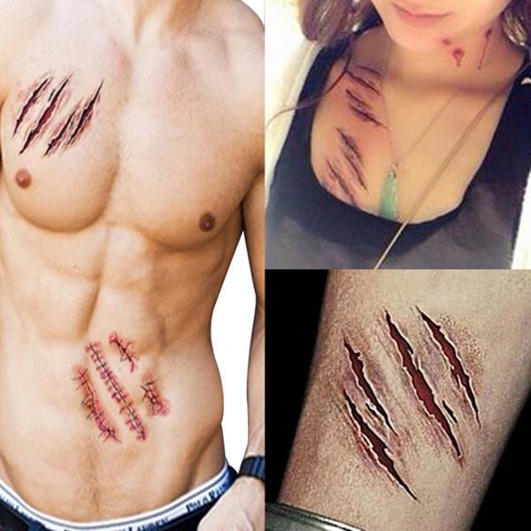 3Pcs-Halloween-Zombie-Scars-Tattoos-Fake-Scab-Bloody-Makeup-Terror-Wound-Scary-Blood-Injury-Sticker-1082693