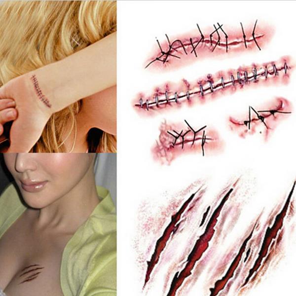 3Pcs-Halloween-Zombie-Scars-Tattoos-Fake-Scab-Bloody-Makeup-Terror-Wound-Scary-Blood-Injury-Sticker-1082693