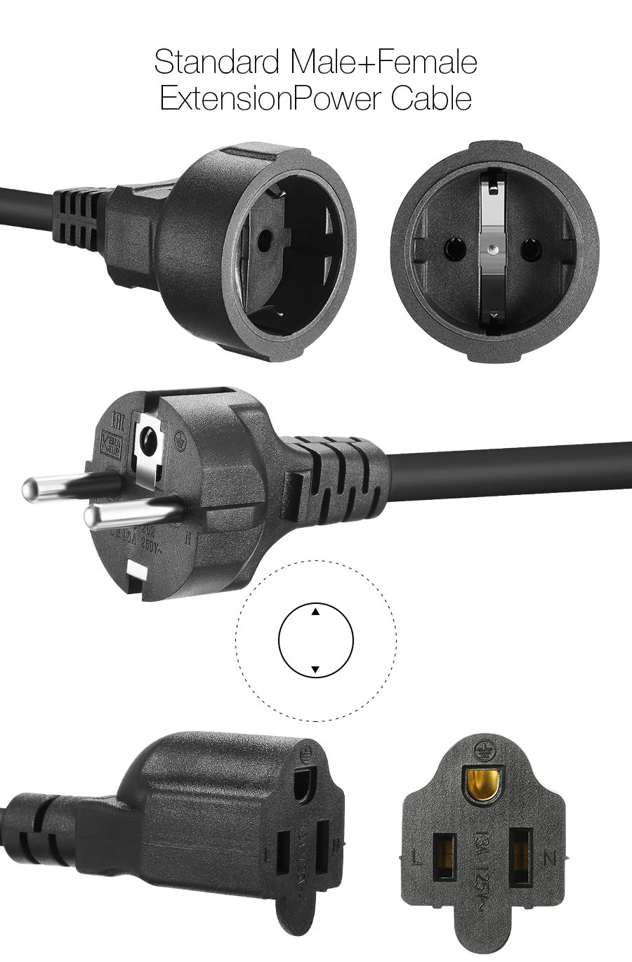 Digoo-AC-Power-Extension-Cable-Cord-1X-3M-EU-or-10X-03M-EU-US-Black-PVC-Rubber-1083157