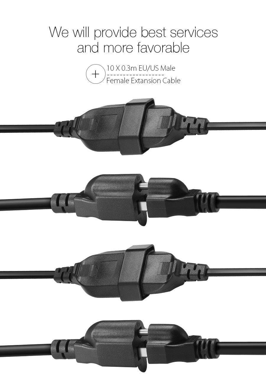 Digoo-AC-Power-Extension-Cable-Cord-1X-3M-EU-or-10X-03M-EU-US-Black-PVC-Rubber-1083157