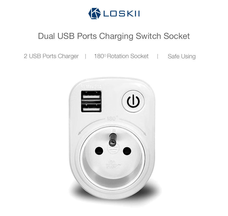 Loskii-SH-50-Travel-Plug-in-Electronic-Smart-Dual-5V-21A-USB-Ports-Charging-180-Degree-Rotation-Sock-1309320