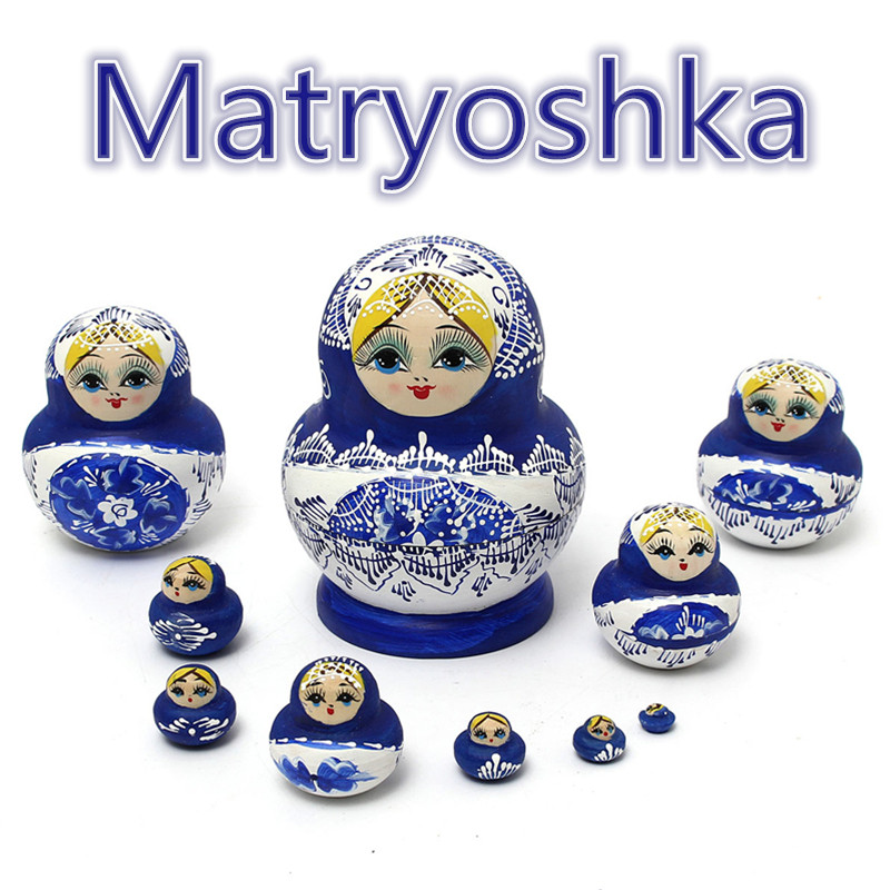 1-Set-10Pcs-Russian-Dolls-Wooden-Hand-Painted-Nesting-Babushka-Matryoshka-Present-Gift-1029008