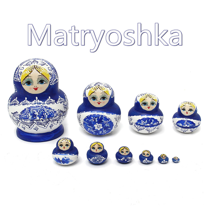 1-Set-10Pcs-Russian-Dolls-Wooden-Hand-Painted-Nesting-Babushka-Matryoshka-Present-Gift-1029008