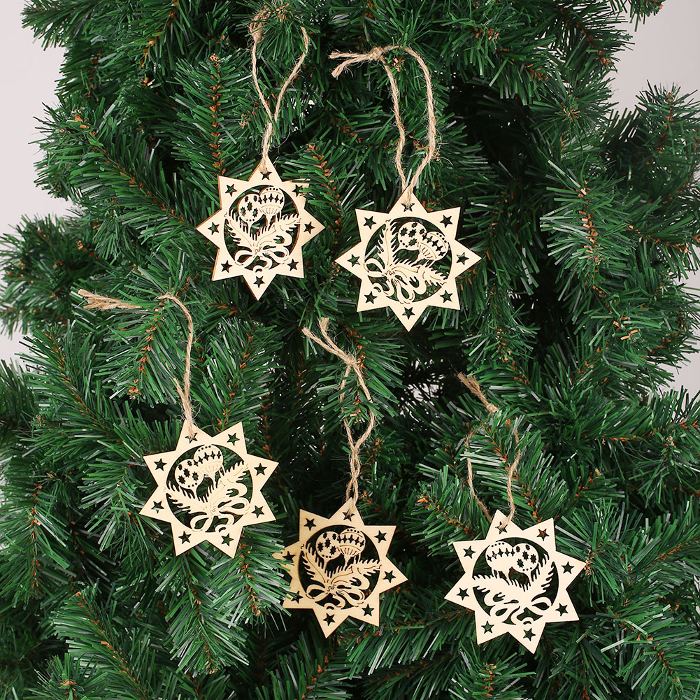 10PCS-Carve-Wooden-Five-pointed-Star-Christmas-Hanging-Pendant-Decorations-1341674