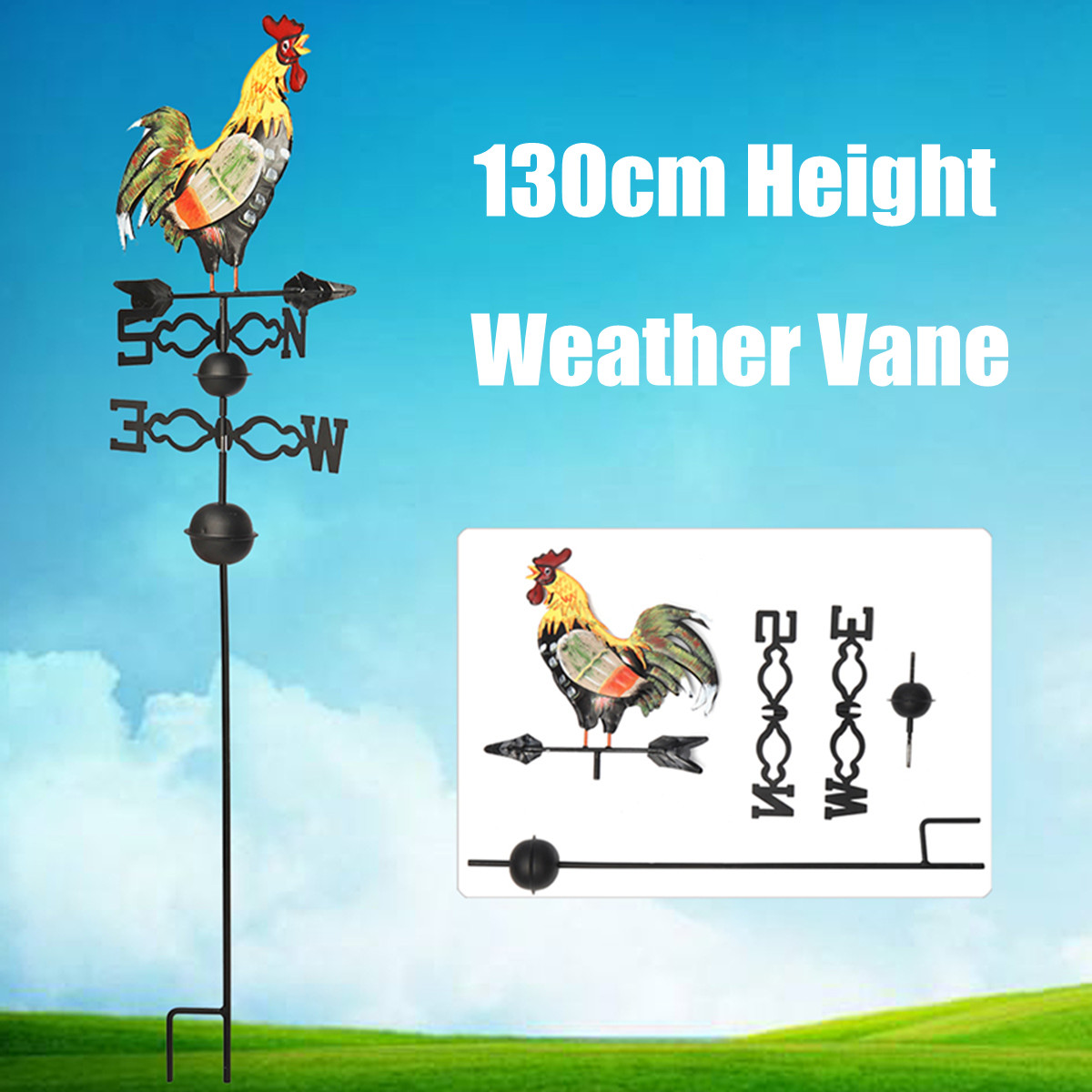 130cm-Height-Iron-Rooster-Weathervane-Roof-Mount-Weather-Vane-Wind-Garden-Decorations-1349417