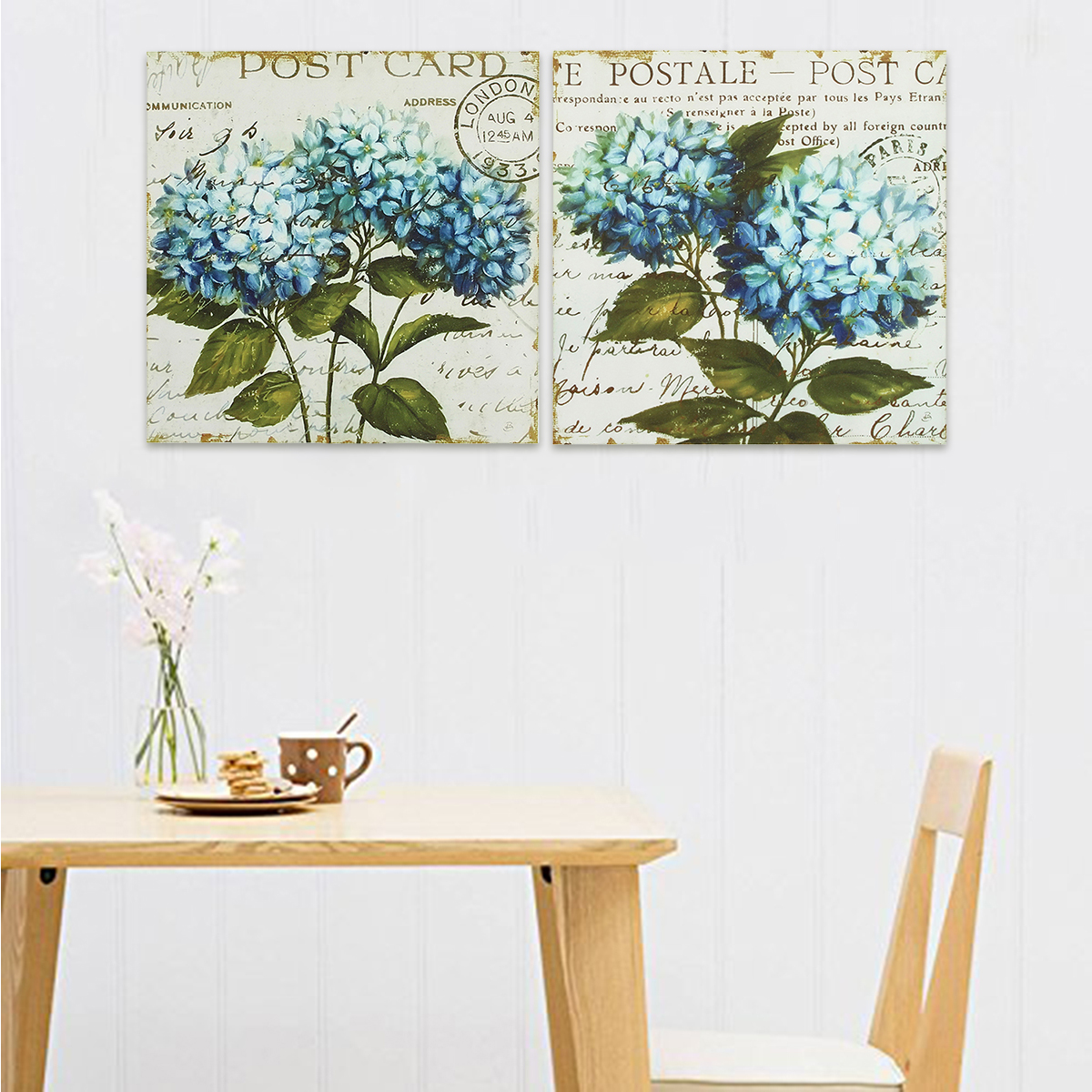 2-PCS-Unframed-Home-Decor-Canvas-Print-Paintings-Wall-Art-Vintage-Flowers-Blue-Green-1349412