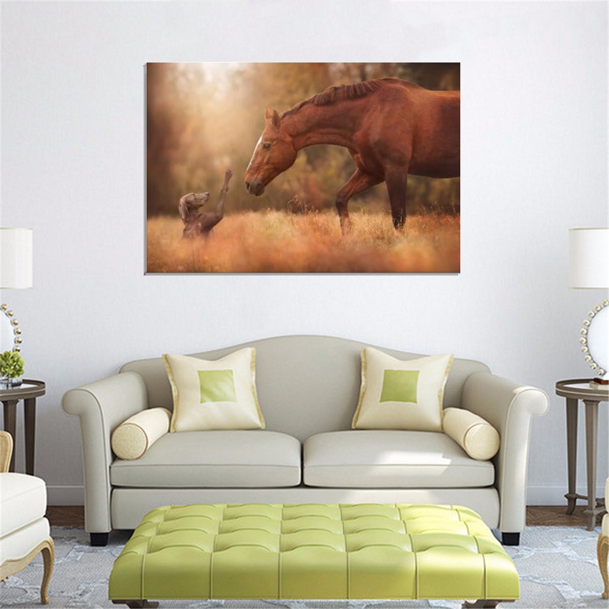 Friendship-of-Horse-and-Dog-Silk-Poster-Fabric-Nature-Animal-Print-Wall-Home-Decoration-1079143