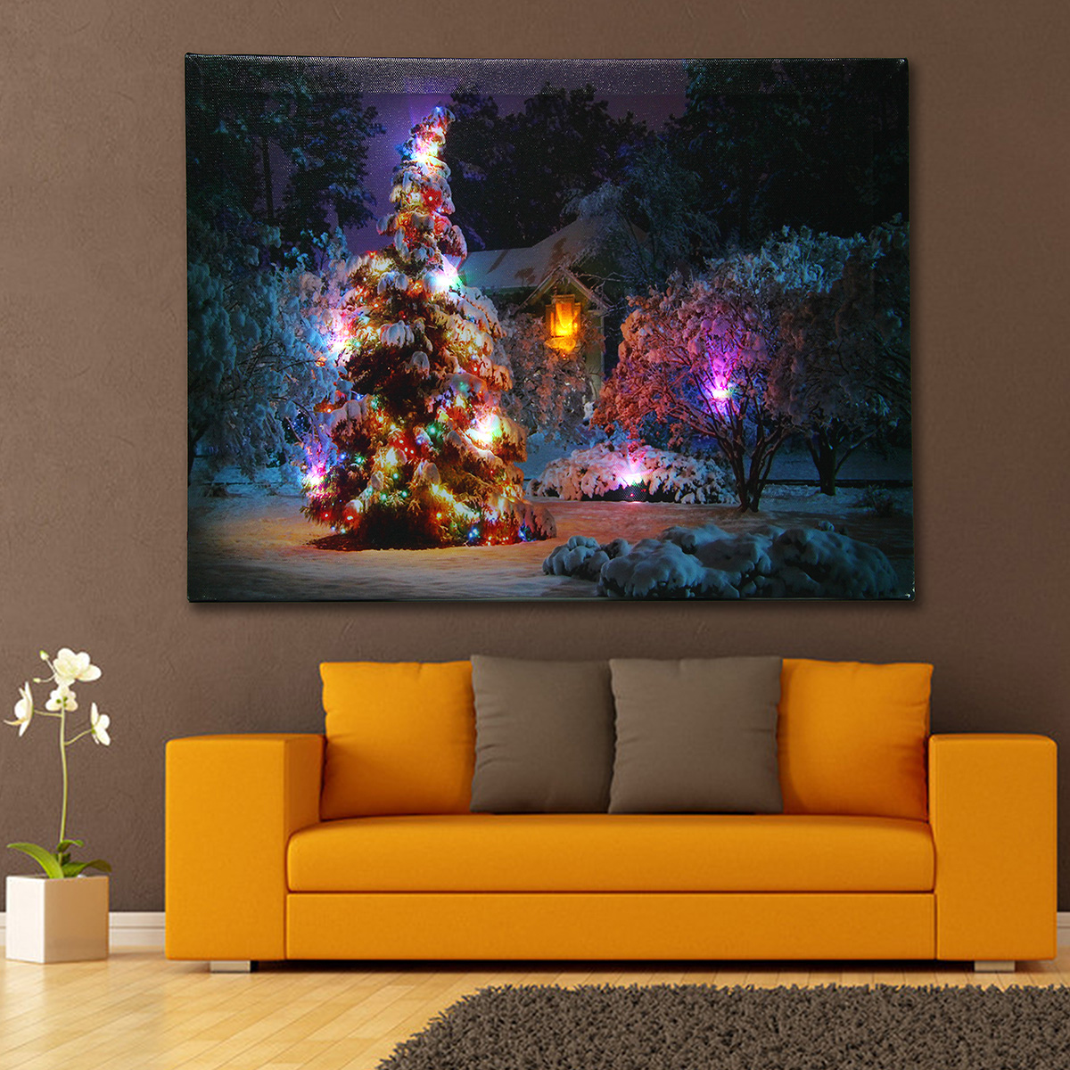 40-x-30cm-Battery-Operated-LED-Christmas-Snowy-House-Front-Tree-Xmas-Canvas-Print-Wall-Art-1109338