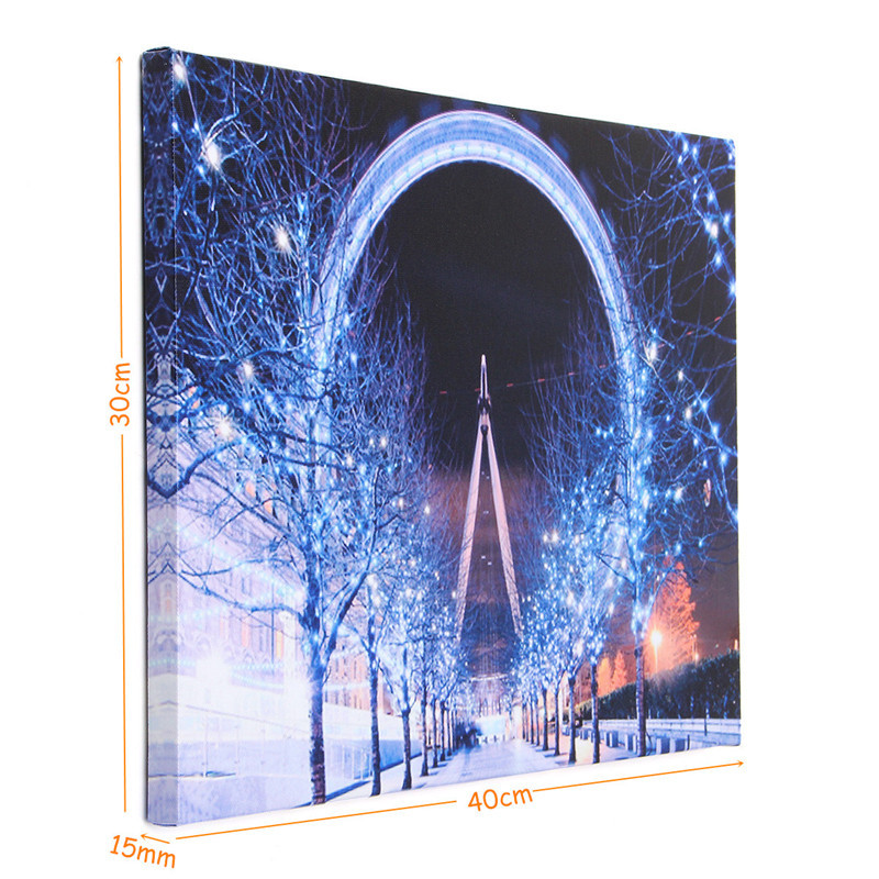 40-x-30cm-Operated-LED-Christmas-Snowy-Street-Ferris-Wheel-Canvas-Print-Wall-Paper-Art-1107283