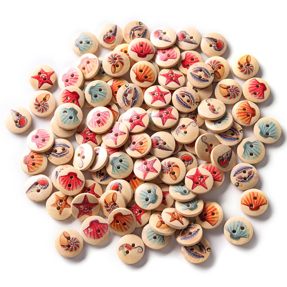 100-PCS-Ocean-Round-Pattern-Wooden-Button-Mixed-2-Hole-Natural-Sewing-Handmade-Clothes-Buttons-1362183