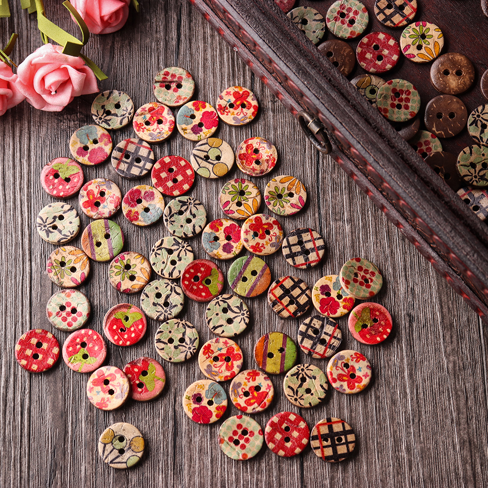 100-PCS-Round-Pattern-Wooden-Button-Mixed-2-Hole-Natural-Sewing-Children-Handmade-Clothes-Buttons-1362185