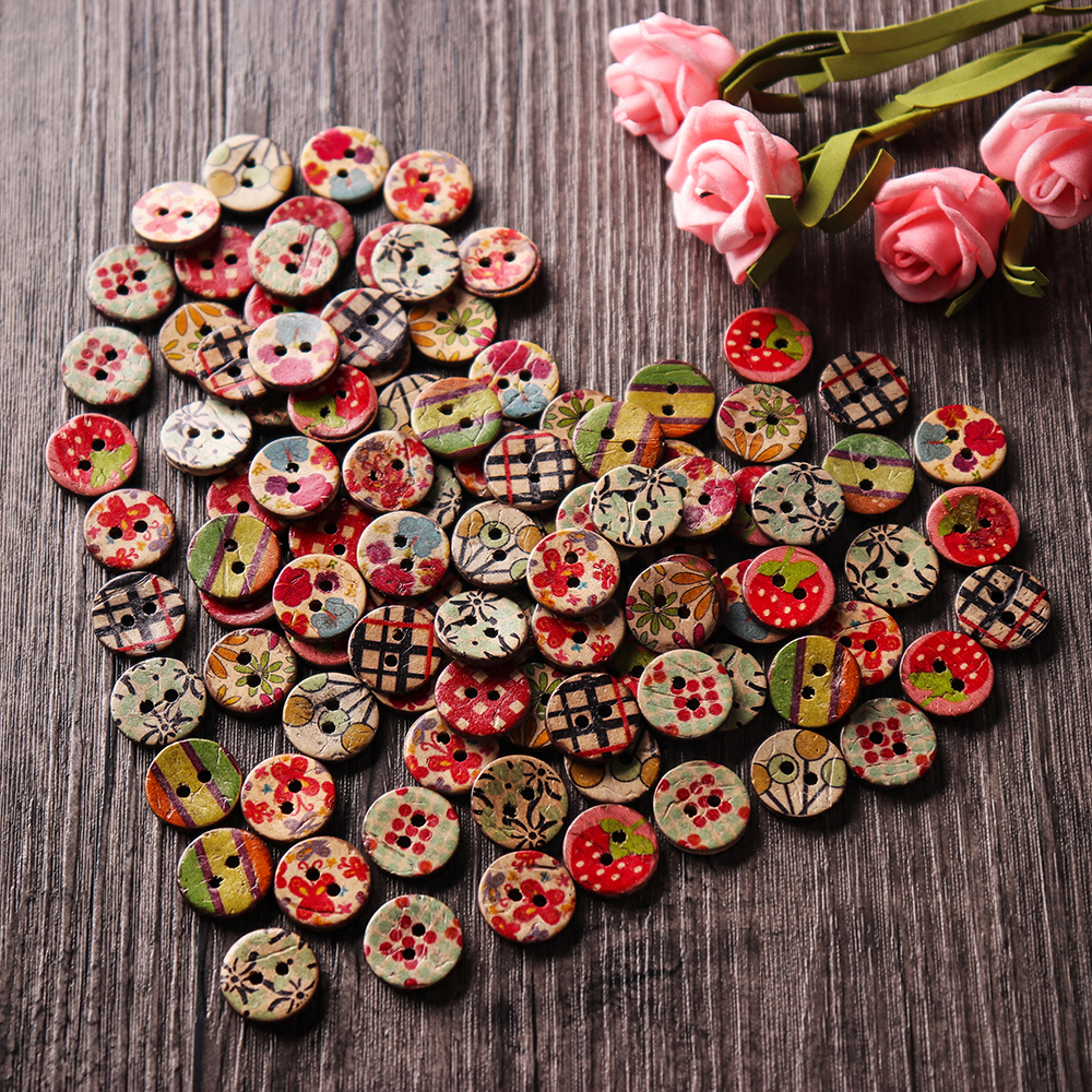 100-PCS-Round-Pattern-Wooden-Button-Mixed-2-Hole-Natural-Sewing-Children-Handmade-Clothes-Buttons-1362185