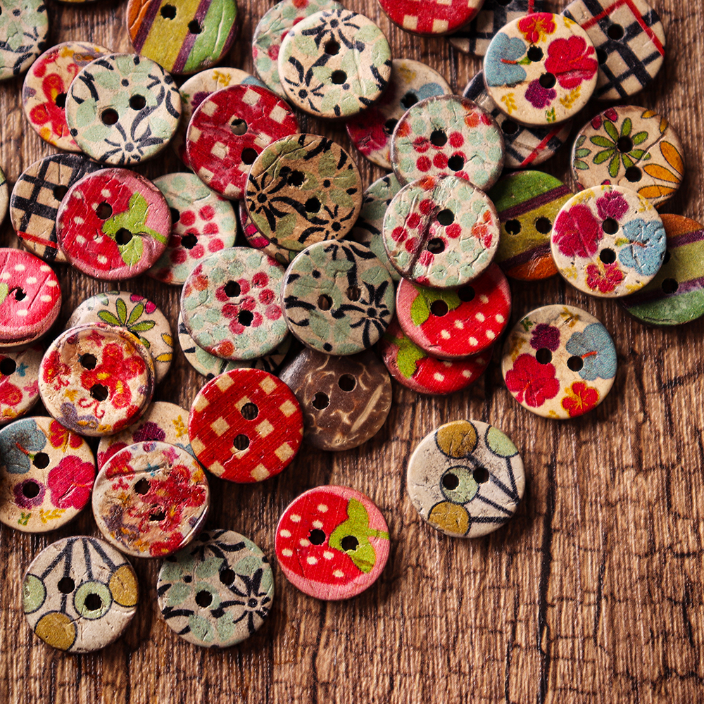 100-PCS-Round-Pattern-Wooden-Button-Mixed-2-Hole-Natural-Sewing-Children-Handmade-Clothes-Buttons-1362185