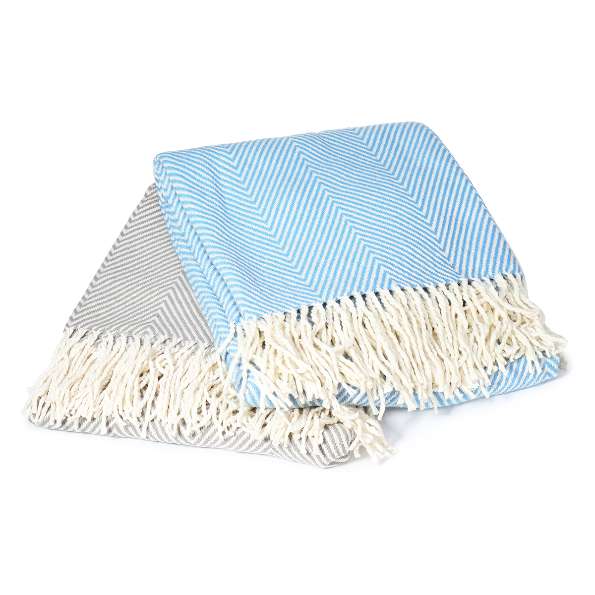 100-Cotton-EHC-Herringbone-Single-Or-King-Sofa-Armchair-Blankets-Throw-White-amp-Blue-1427240