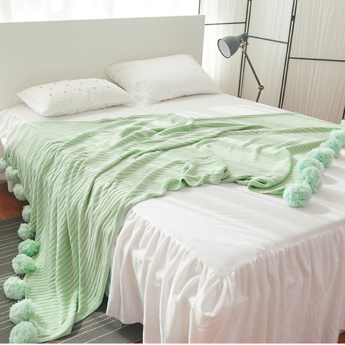 100x105CM-Knitting-Blankets-Cute-Pom-Sofa-Throw-Mat-Bedroom-Comfort-Sleep-Nap-Quilt-1304716