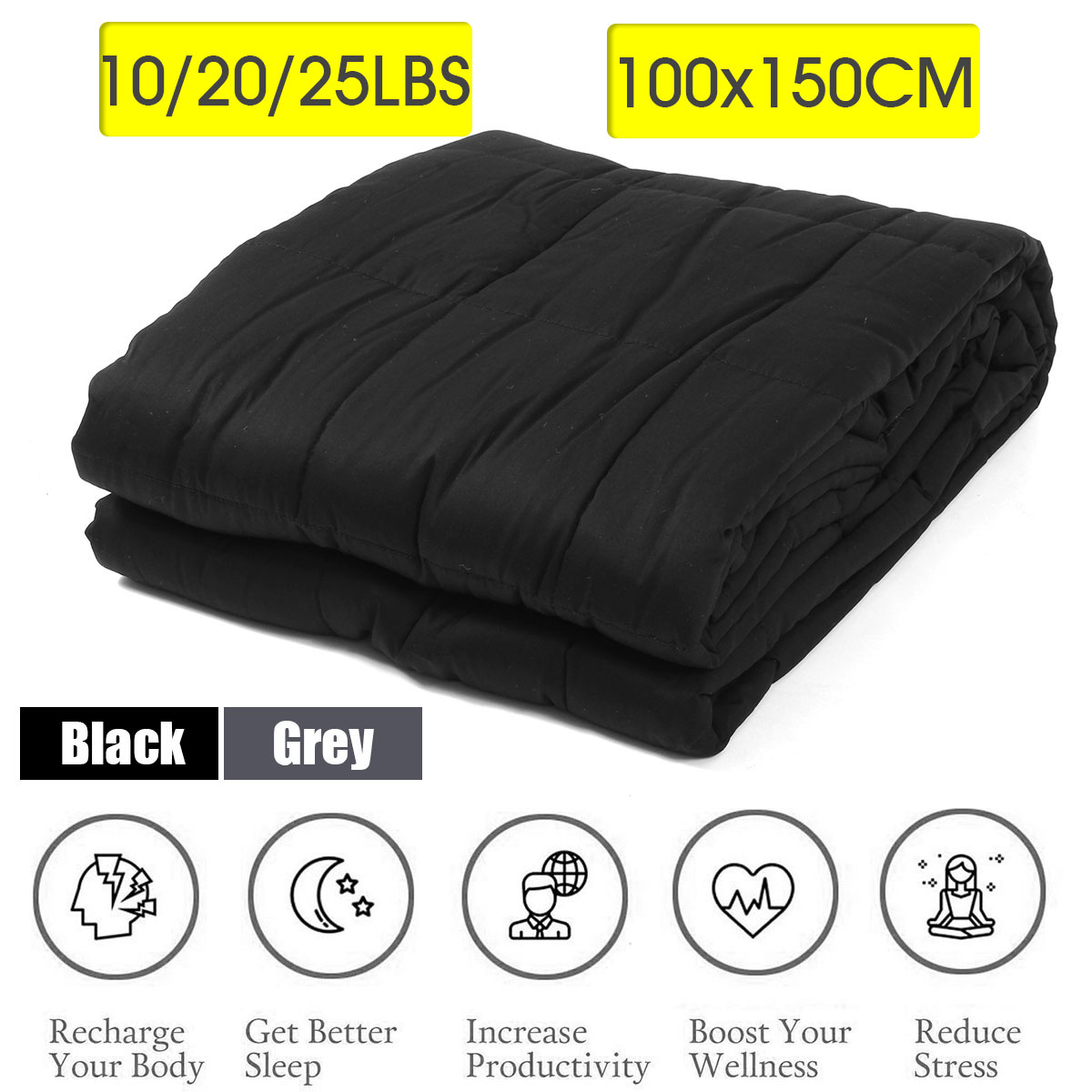 100x150CM-Weighted-Cotton-Blanket-Heavy-Sensory-Relax-45--7--95Kg-Black-Blankets-1349469