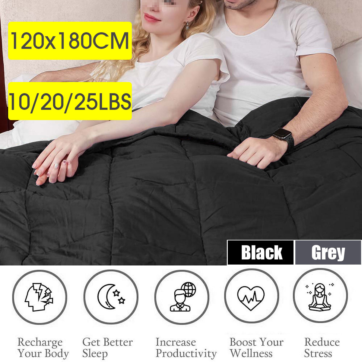 120x180CM-Black-Grey-Weighted-Blanket-Cotton-79115kg-Heavy-Sensory-Relax-Blankets-1349466