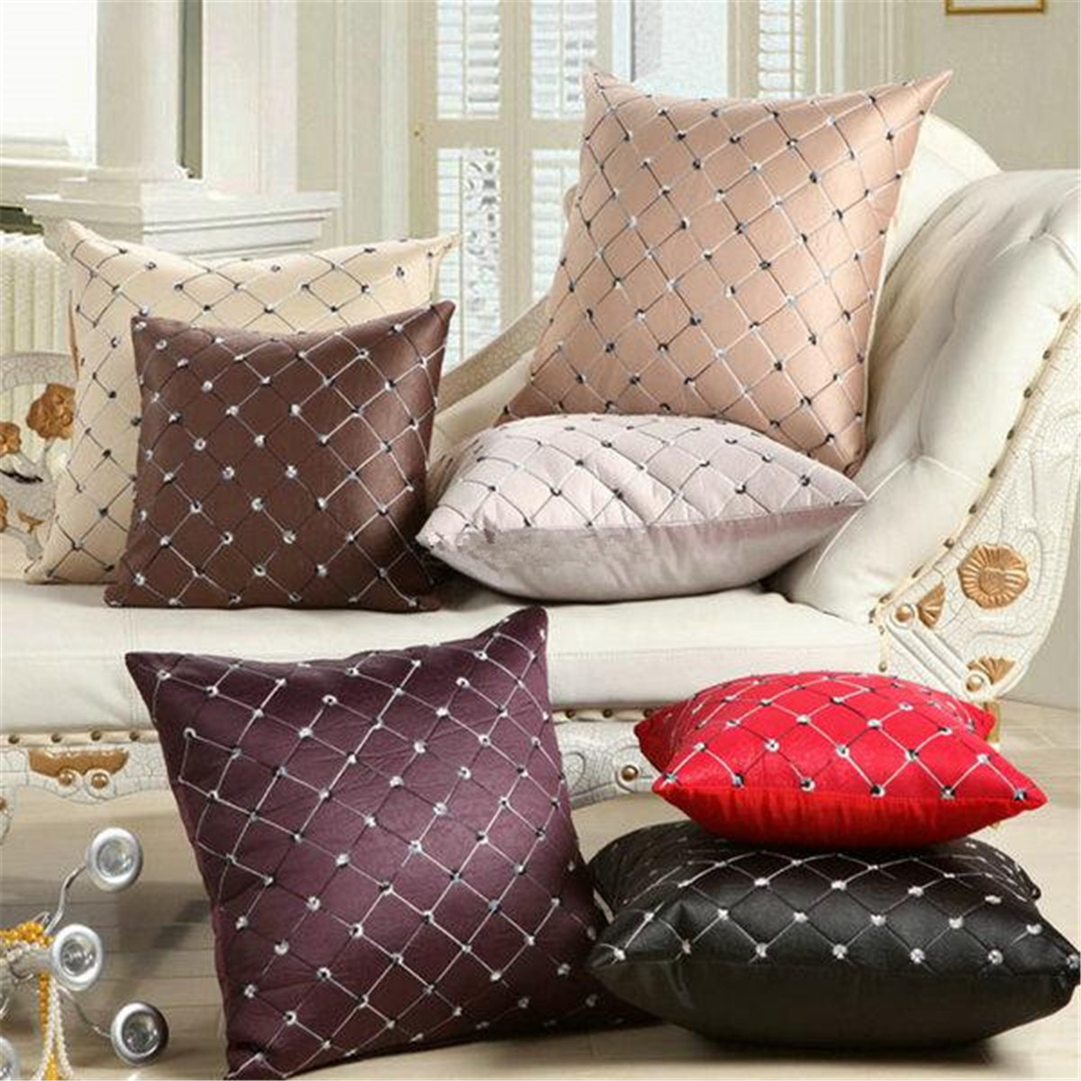 17-Square-Embroidered-Pillow-Case--Home-Decor-Grid-Waist-Throw-Cushion-Cover-1387986