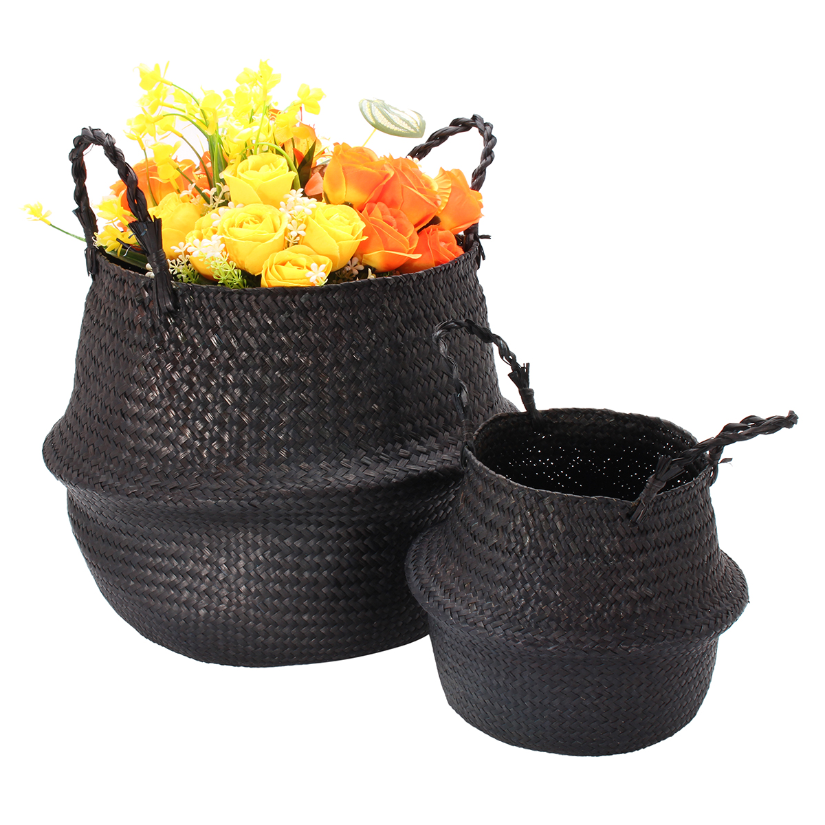 Black-Seagrass-Belly-Basket-Storage-Holder-Plant-Pot-Bag-Home-Decoration-Storage-Baskets-1263488