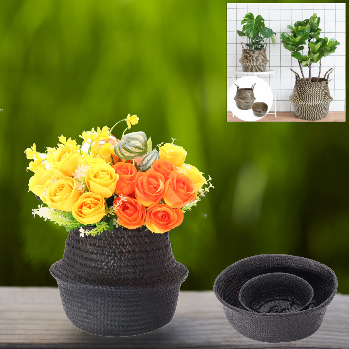 Black-Seagrass-Belly-Basket-Storage-Holder-Plant-Pot-Bag-Home-Decoration-Storage-Baskets-1263488