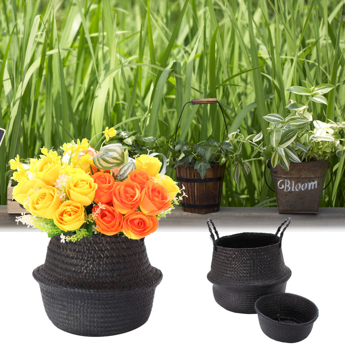 Black-Seagrass-Belly-Basket-Storage-Holder-Plant-Pot-Bag-Home-Decoration-Storage-Baskets-1263488