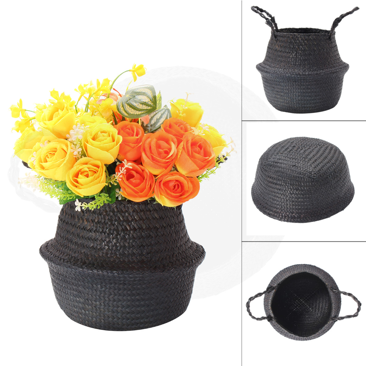 Black-Seagrass-Belly-Basket-Storage-Holder-Plant-Pot-Bag-Home-Decoration-Storage-Baskets-1263488