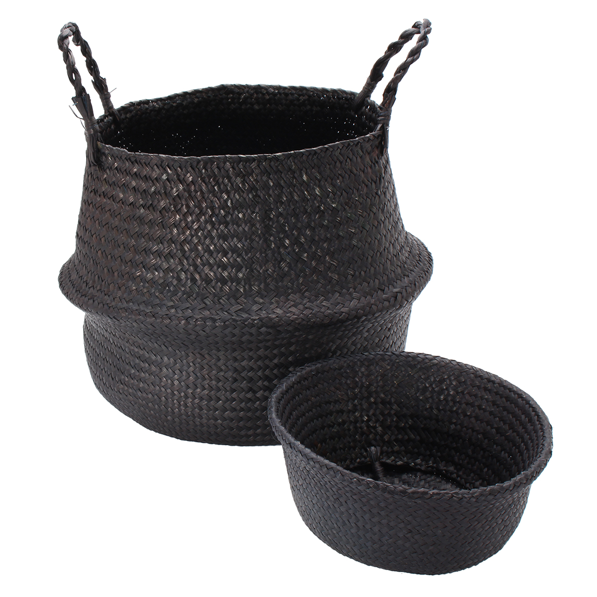 Black-Seagrass-Belly-Basket-Storage-Holder-Plant-Pot-Bag-Home-Decoration-Storage-Baskets-1263488