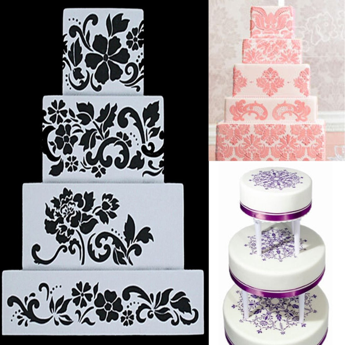 4pcs-DIY-Cake-Cookie-Flower-Fondant-Side-Reusable-Baking-Stencil-Wedding-Decor-1089405