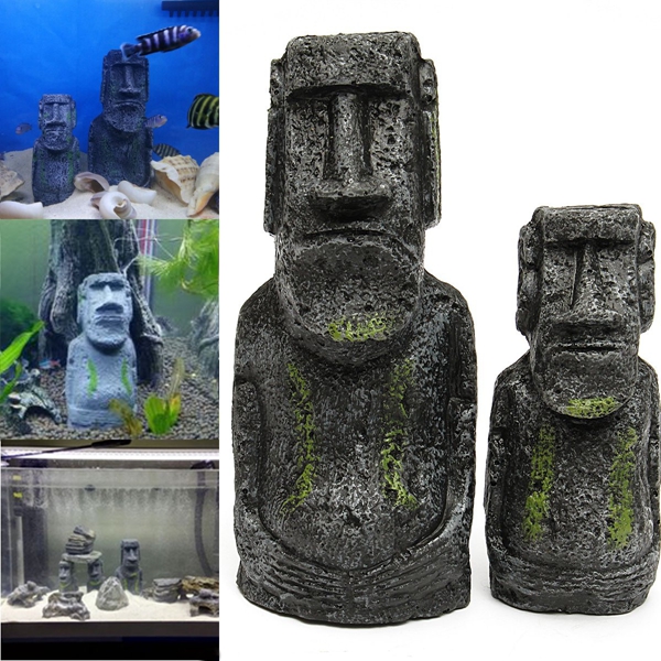 2PCS-Resin-Easter-Island-Statues-Set-Fish-Tank-Ornament-Aquarium-Decoration-1081532