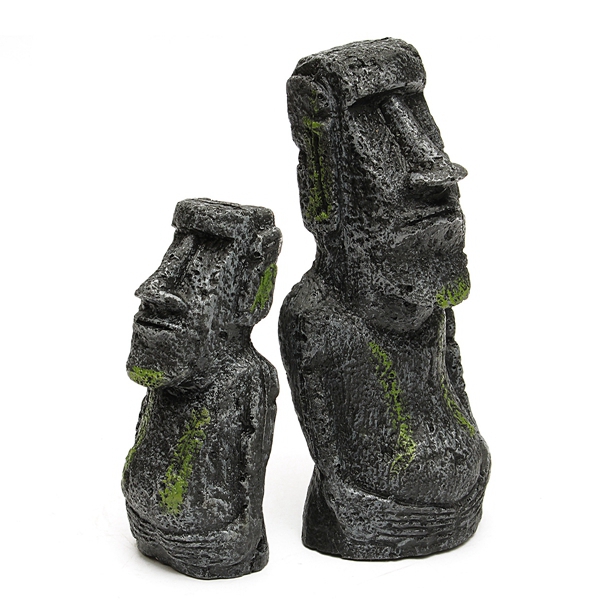 2PCS-Resin-Easter-Island-Statues-Set-Fish-Tank-Ornament-Aquarium-Decoration-1081532