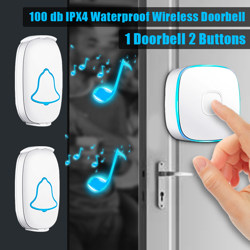Bakeey--2-Doorbell-1-Receiver-US-Plug-IPX4-Wireless-Door-Bell-1519337